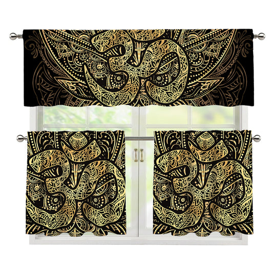 Gold Om Lotus Print 3 Piece Kitchen Curtains
