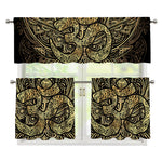 Gold Om Lotus Print 3 Piece Kitchen Curtains