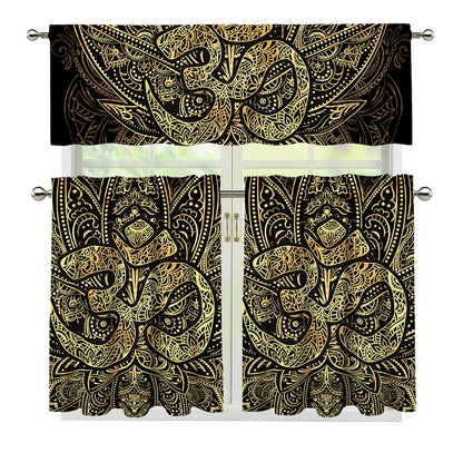 Gold Om Lotus Print 3 Piece Kitchen Curtains