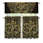 Gold Om Lotus Print 3 Piece Kitchen Curtains