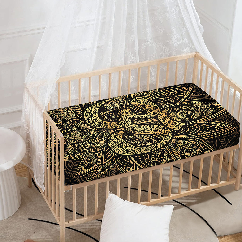 Gold Om Lotus Print Baby Crib Sheet