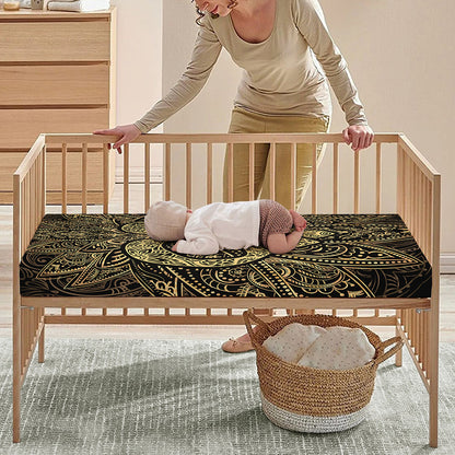 Gold Om Lotus Print Baby Crib Sheet