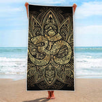 Gold Om Lotus Print Beach Towel