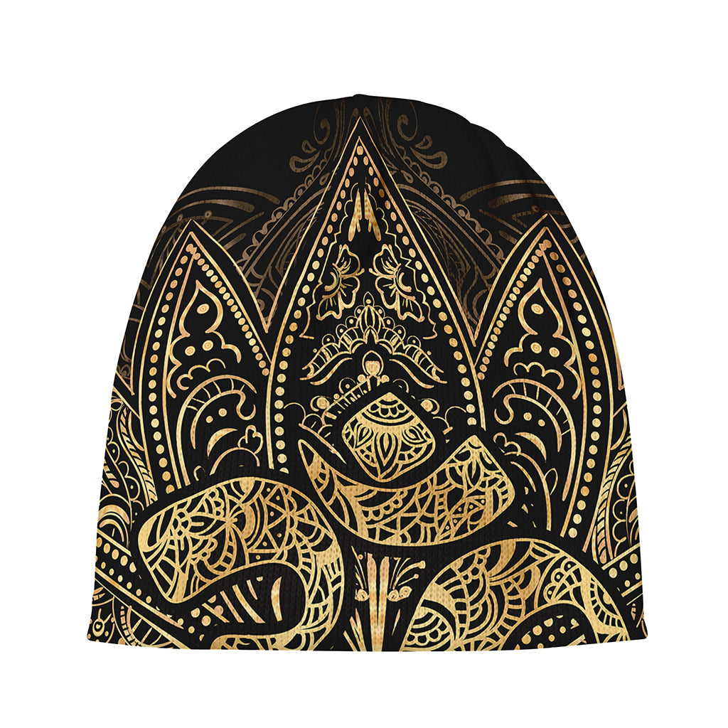 Gold Om Lotus Print Beanie