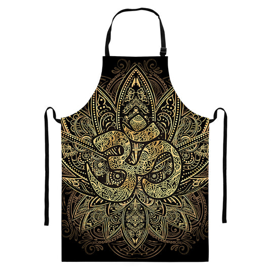 Gold Om Lotus Print Bib Apron With Pocket
