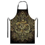 Gold Om Lotus Print Bib Apron With Pocket