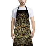 Gold Om Lotus Print Bib Apron With Pocket