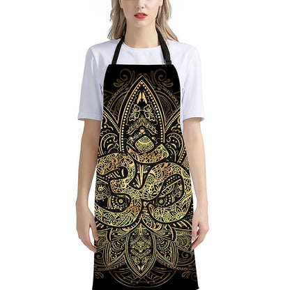 Gold Om Lotus Print Bib Apron With Pocket
