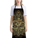 Gold Om Lotus Print Bib Apron With Pocket