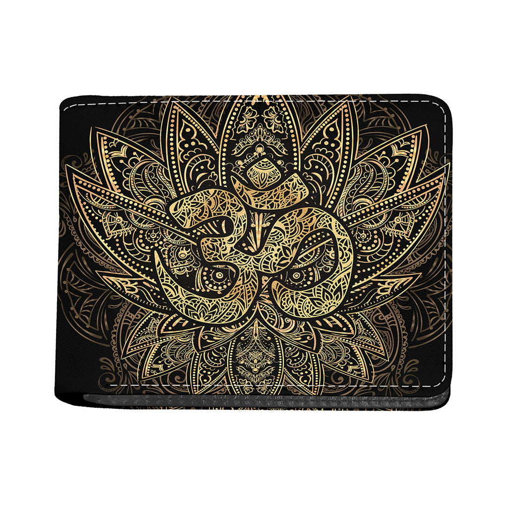 Gold Om Lotus Print Bifold Wallet