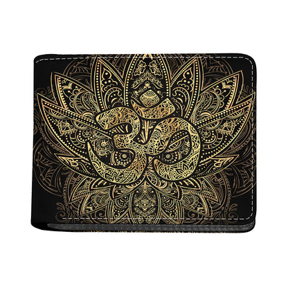 Gold Om Lotus Print Bifold Wallet