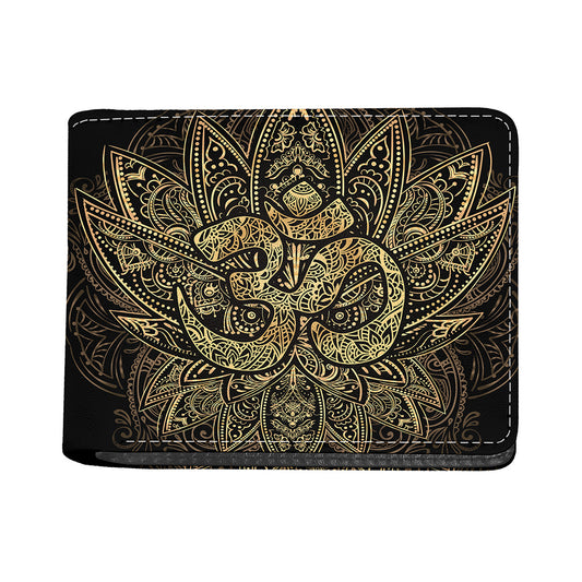 Gold Om Lotus Print Bifold Wallet