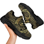 Gold Om Lotus Print Black Chunky Shoes