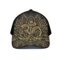 Gold Om Lotus Print Black Mesh Trucker Hat
