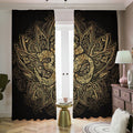 Gold Om Lotus Print Dimout Pencil Pleat Curtains