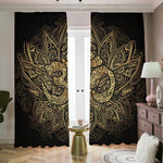 Gold Om Lotus Print Blackout Pencil Pleat Curtains
