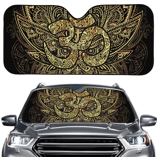 Gold Om Lotus Print Car Windshield Sun Shade