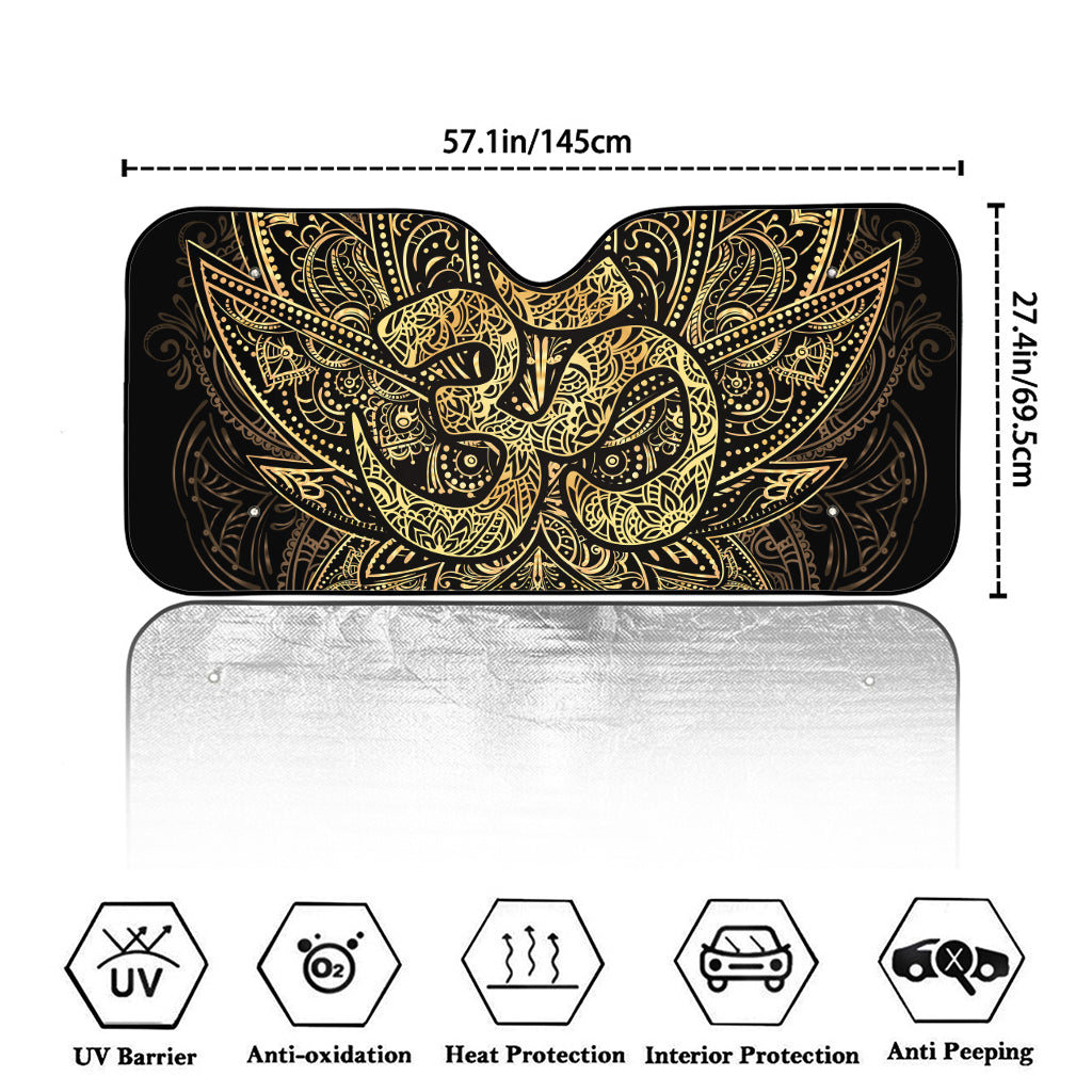 Gold Om Lotus Print Car Windshield Sun Shade