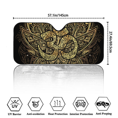 Gold Om Lotus Print Car Windshield Sun Shade