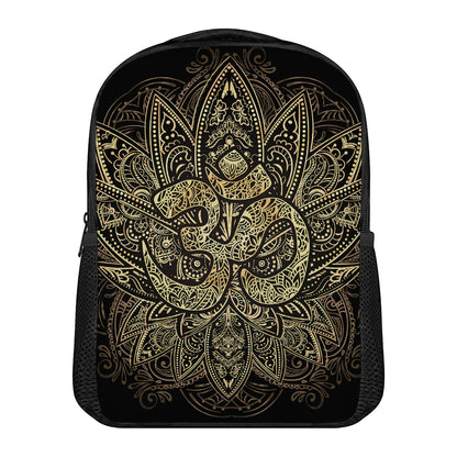 Gold Om Lotus Print Casual Backpack