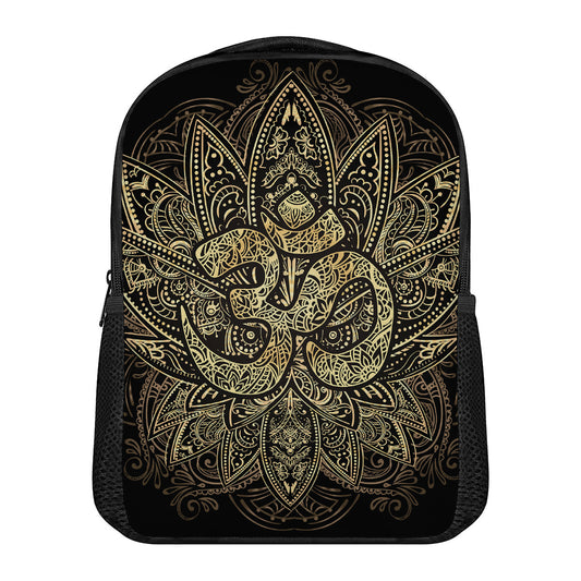 Gold Om Lotus Print Casual Backpack