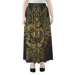 Gold Om Lotus Print Chiffon Maxi Skirt