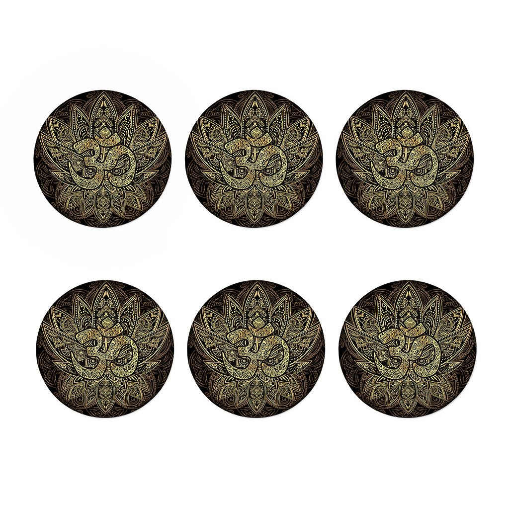 Gold Om Lotus Print Coaster Set