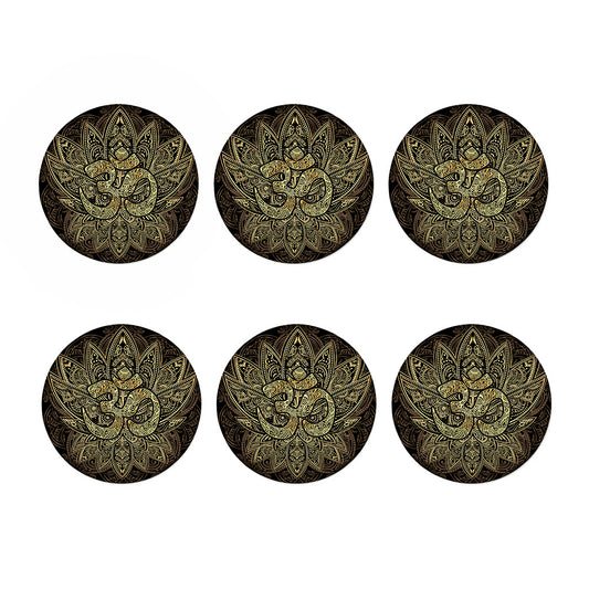 Gold Om Lotus Print Coaster Set