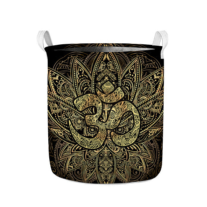 Gold Om Lotus Print Collapsible Laundry Basket