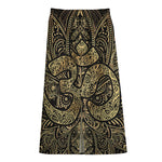 Gold Om Lotus Print Cotton Front Slit Maxi Skirt
