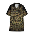 Gold Om Lotus Print Cotton Hawaiian Shirt