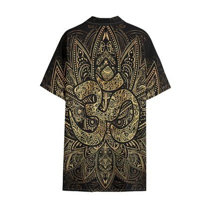 Gold Om Lotus Print Cotton Hawaiian Shirt