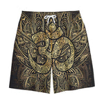 Gold Om Lotus Print Cotton Shorts
