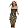 Gold Om Lotus Print Cross Back Cami Dress