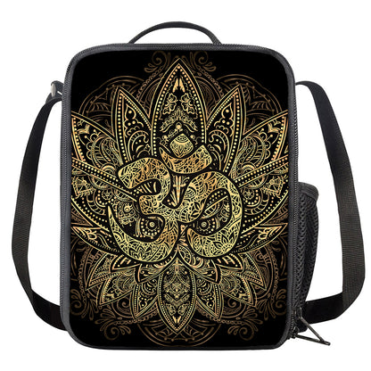 Gold Om Lotus Print Crossbody Lunch Bag