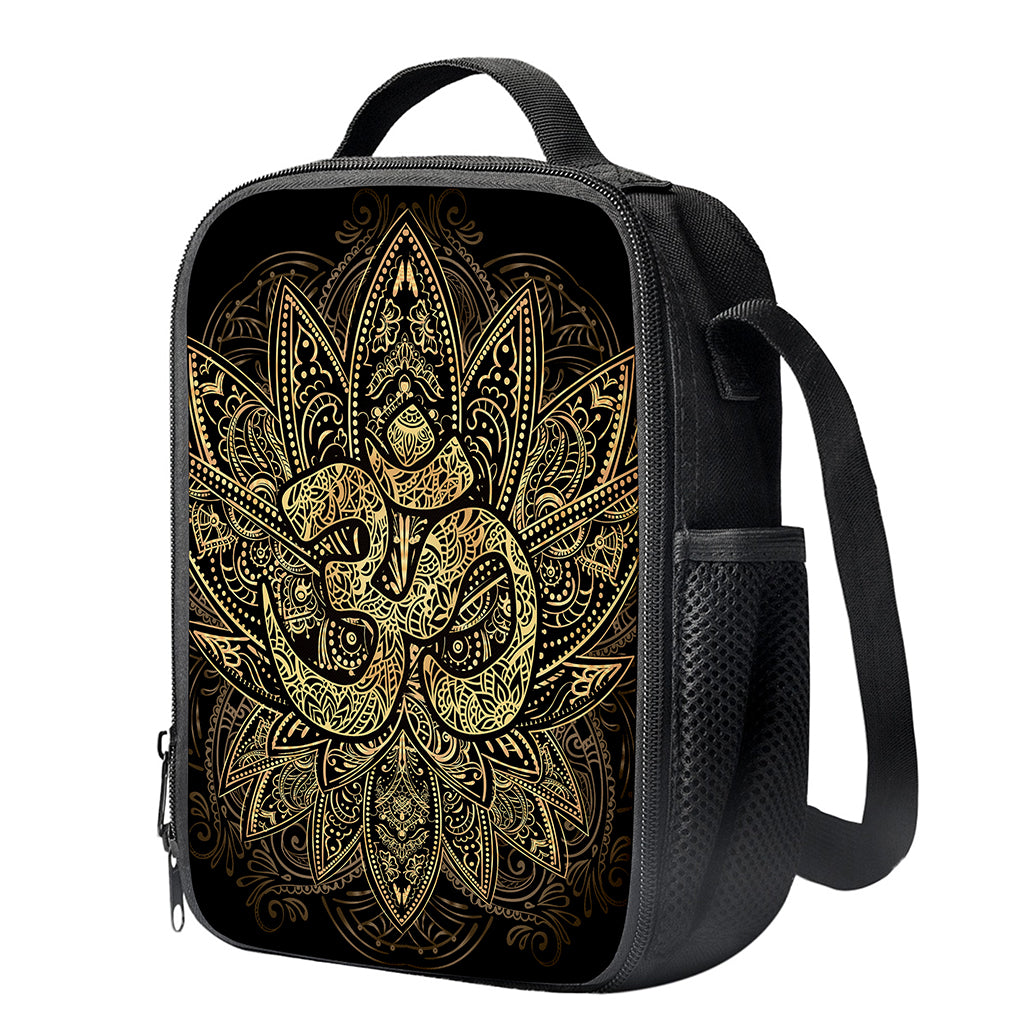Gold Om Lotus Print Crossbody Lunch Bag