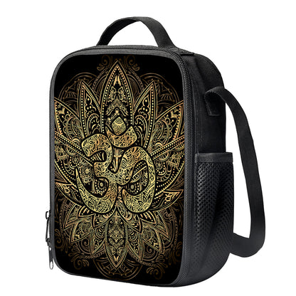 Gold Om Lotus Print Crossbody Lunch Bag