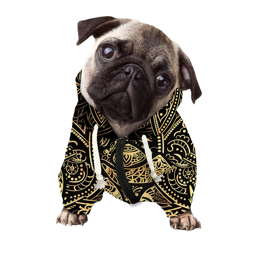 Gold Om Lotus Print Dog Zip Up Hoodie