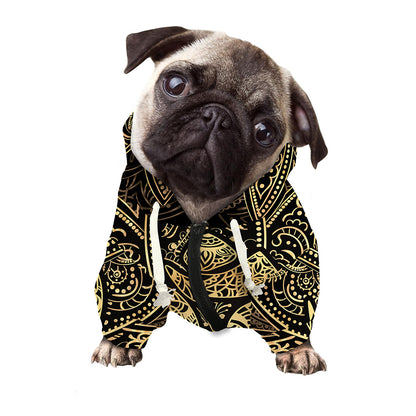 Gold Om Lotus Print Dog Zip Up Hoodie