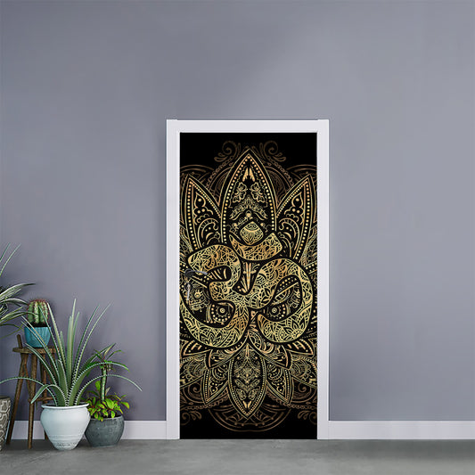 Gold Om Lotus Print Door Sticker