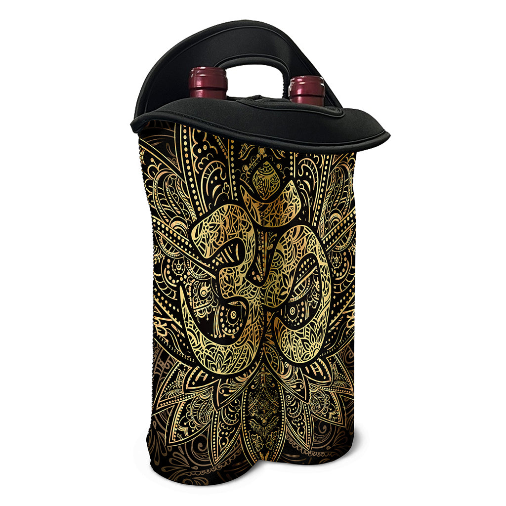 Gold Om Lotus Print Double Neoprene Wine Tote