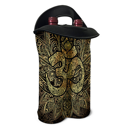 Gold Om Lotus Print Double Neoprene Wine Tote