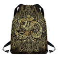 Gold Om Lotus Print Drawstring Backpack