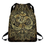 Gold Om Lotus Print Drawstring Backpack
