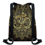 Gold Om Lotus Print Drawstring Backpack