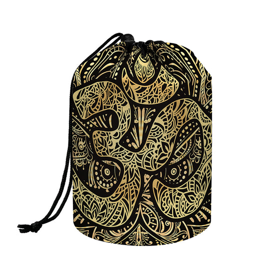 Gold Om Lotus Print Drawstring Makeup Bag