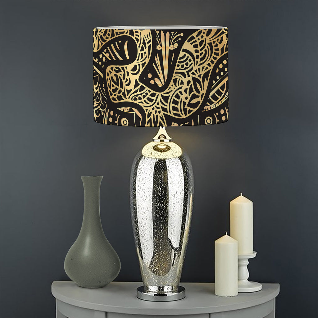 Gold Om Lotus Print Drum Lamp Shade