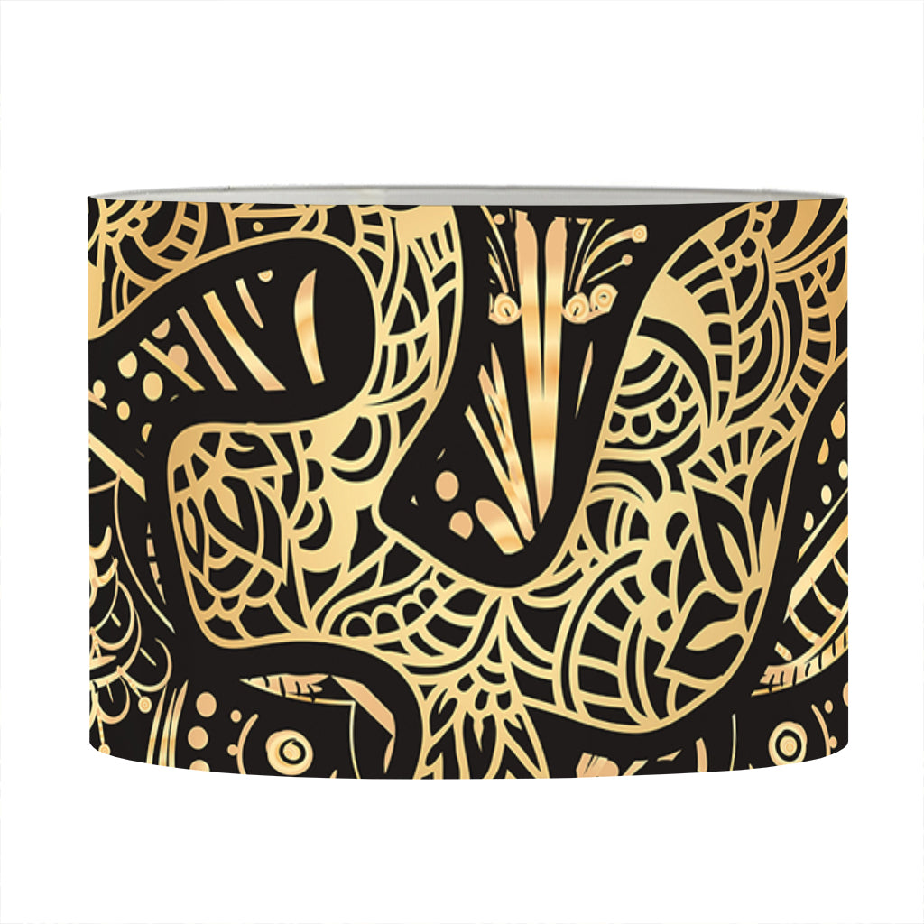 Gold Om Lotus Print Drum Lamp Shade