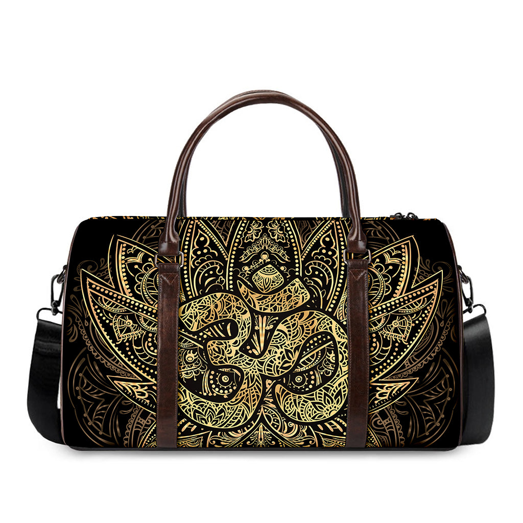 Gold Om Lotus Print Duffle Bag