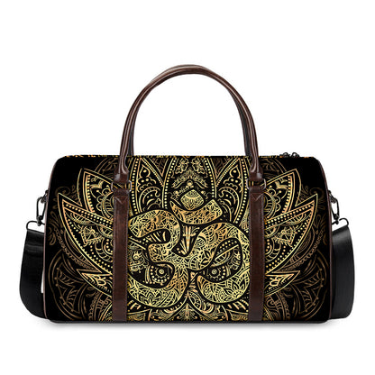 Gold Om Lotus Print Duffle Bag